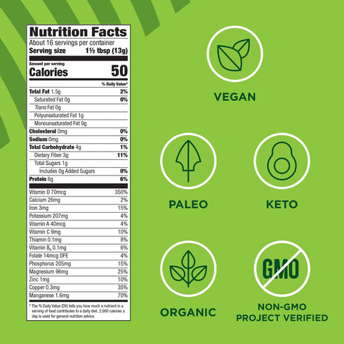 Manitoba Harvest Organic Hemp & Supergreens Powder, 7.5 oz – Vegan Green Superfood with 6g Protein, 3g Fiber