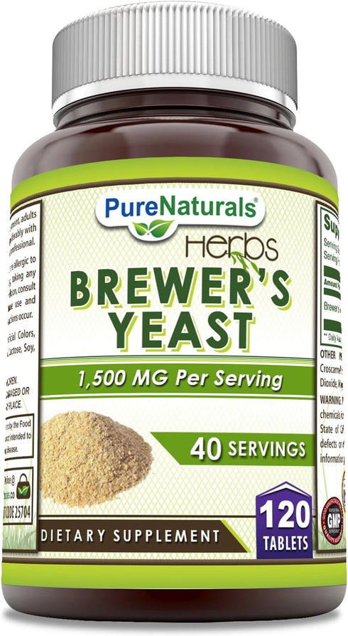Pure Naturals Brewer's Yeast Supplement | 1500 Mg Per Serving | 120 Tablets, Non-GMO, Gluten-Free, Made in USA