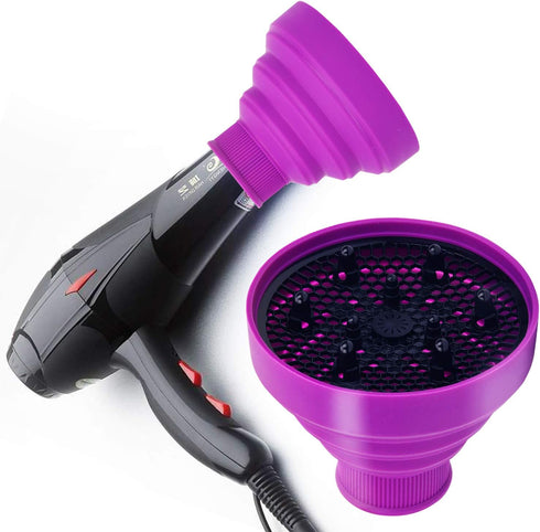 Universal Collapsible Hair Dryer Diffuser Attachment, Lightweight Portable Travel Tool for Most Blow Dryers - Purple