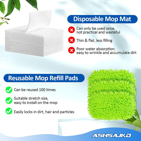 4 Pack Reusable Mop Refills Pad, Compatible for Swiffer Sweeper Mop, Microfiber Cotton Pads for Floor Cleaning