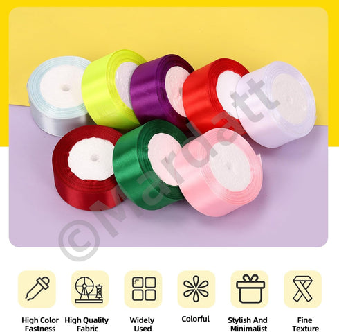 10 Rolls Satin Ribbon Set - 1-1/2" x 25 Yards - Double Face & Single Face Polyester Satin for Gift Wrapping