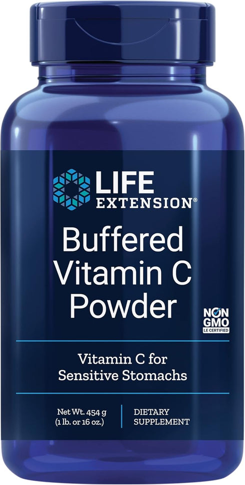 Life Extension Buffered Vitamin C Powder, 454 grams, for Sensitive Stomachs, Gluten Free
