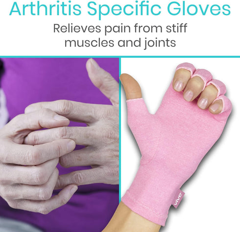 Vive Pink Arthritis Hand Compression Gloves - Comfortable Fit for Men and Women, Open Finger for Pain Relief