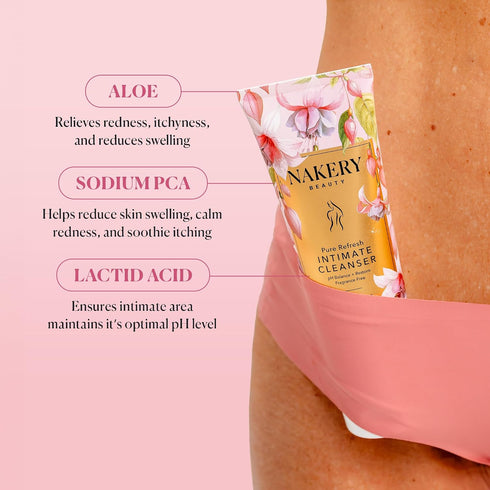 Nakery Intimate Wash Women pH Balanced Vaginal Cleanser - Hydrating Feminine Wash with Aloe & Hyaluronic Acid