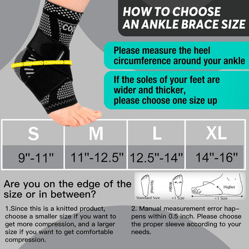 INDEEMAX Ankle Brace for Sprained Ankle, Copper Infused Compression Sleeve for Plantar Fasciitis, Silver Black, L