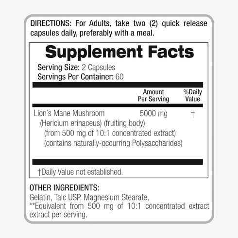 Lab | Lions Mane | 120 Capsules | Lions Mane Supplement | Lions Mane Supplement Capsules | Mushroom Supplement | Ultra high Absorption.