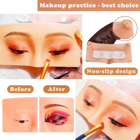 Makeup Practice Face Board, Silicone Mannequin Face for Makeup Artist Supplies with Brushes and Rhinestones Sticker