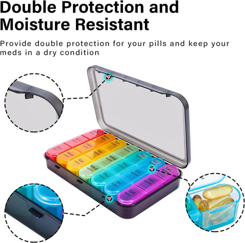 Daviky 7 Day Pill Organizer, Daily Pill Box 3 Times a Day, Weekly Medicine Cases for Vitamins and Medication