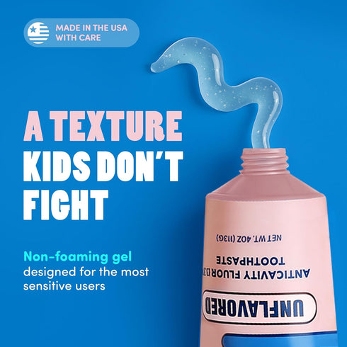 Dr. Bob Unflavored Anticavity Fluoride Toothpaste for Kids, Dentist-Recommended Gel with Xylitol, 4 oz., 1-Pack