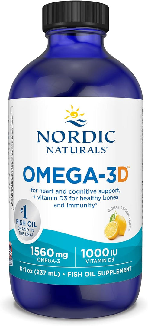 Nordic Naturals Omega-3D, Lemon Flavor - 8 oz - 1560 mg Omega-3 + 1000 IU Vitamin D3 - Fish Oil for Heart Health