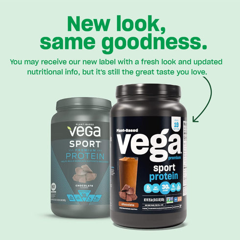 Vega Premium Sport Protein Chocolate Protein Powder - Vegan, Non-GMO, Gluten-Free Plant-Based Drink Mix, 29.5 oz