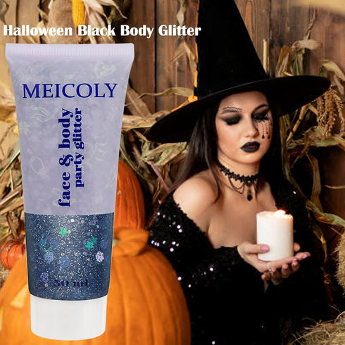 MEICOLY Black Face Glitter, Professional Body Paint for Halloween Cosplay SFX Makeup, 50ml