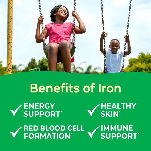 Kids Iron 10mg with Vitamin C 50mg Chewable Tablets - Tasty Natural Flavored - Vegan, Vegetarian, GMO-Free - 120