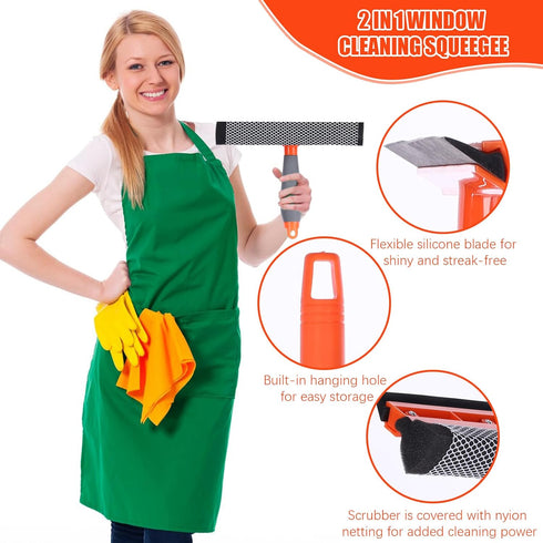 Window Squeegee for Home, 2 in 1 Cleaning Tool with Extension Pole for Shower, Car, Mirror, and Glass