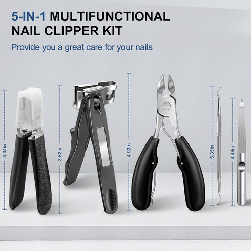 Toenail Clippers for Seniors, Wide Jaw Opening Heavy Duty Nail Clippers Set for Men and Women, 5 Pcs