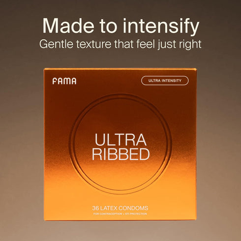 Protection2.12-Inch/54 mm (36 Count) FAMA Ribbed Condoms for Men,Texture Natural Latex Condoms with Sillicone