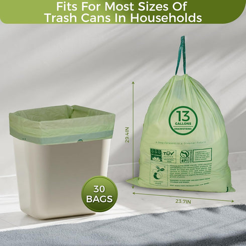 Lokingrise 13 1 49.21 30 D6400, Gallon Compostable Trash Bags with Drawstring, Heavy Duty Extra Thick Mil, Liter, Bags
