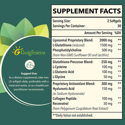 Liposomal Glutathione 2000 MG, Superior Absorption, Glutathione Supplement with Hyaluronic Acid + Collagen Peptide + Resveratrol, Powerful Antioxidant, Health Aging, 60 Count
