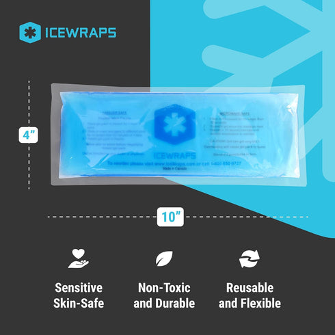 ICEWRAPS Reusable Perineal Ice Packs, 4"x10", Cooling Postpartum Ice Pack Pads, Pack of 2, Blue