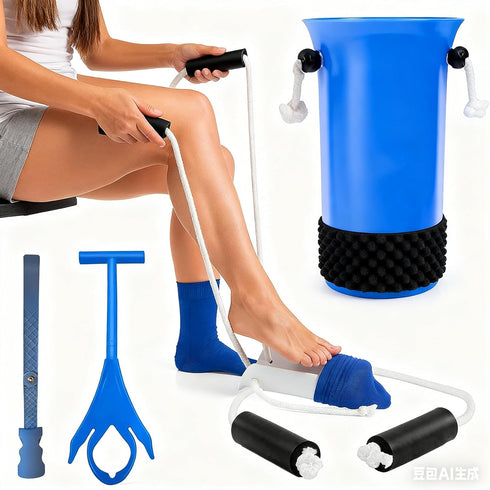 Sock Aid Kit for Elderly & Disabled with Long Shoe Horn - Easy On/Off Assistive Device, Eliminates Bending Over