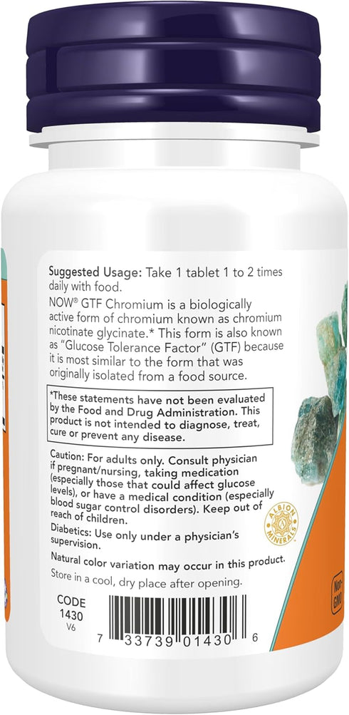 NOW Supplements GTF Chromium 200 mcg - 100 Tablets, Insulin Co-Factor*