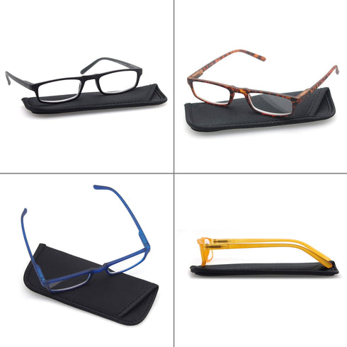 MODFANS Reading Glasses +2.5, 4 Pairs Fashion Readers with Narrow Frame and Spring Hinge for Men and Women