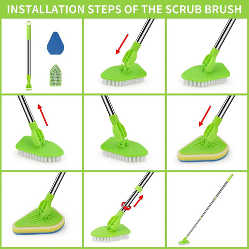 WVIOUOPU 35'' 1 3 Scrub Cleaning Brush with Long Handle - Extendable Floor Scrubber with Stiff Bristles & Sponge Brush