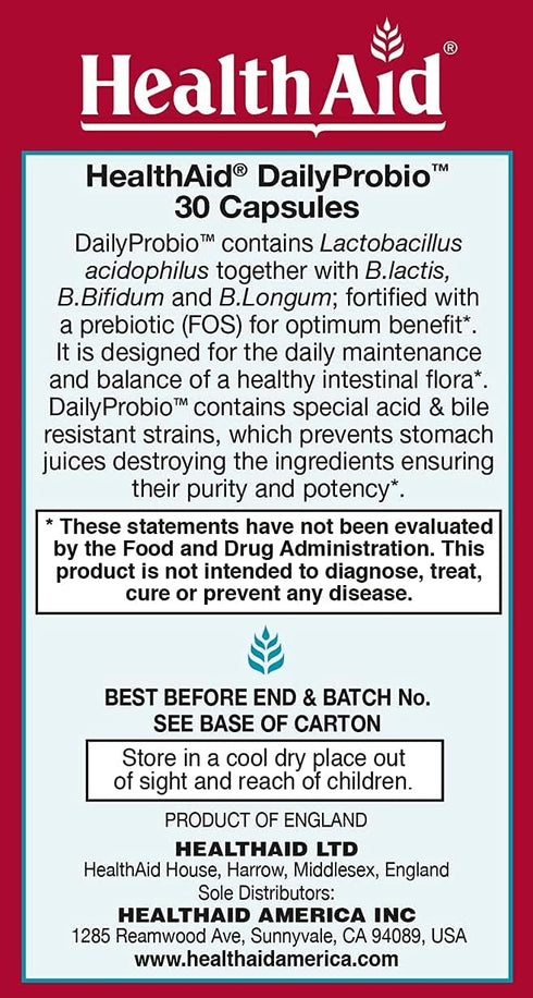 DailyProbio, 10 Billion with Prebiotic, Daily Support, Acid & Bile Resistant, Dairy and Gluten Free, Non- GMO, Vegan