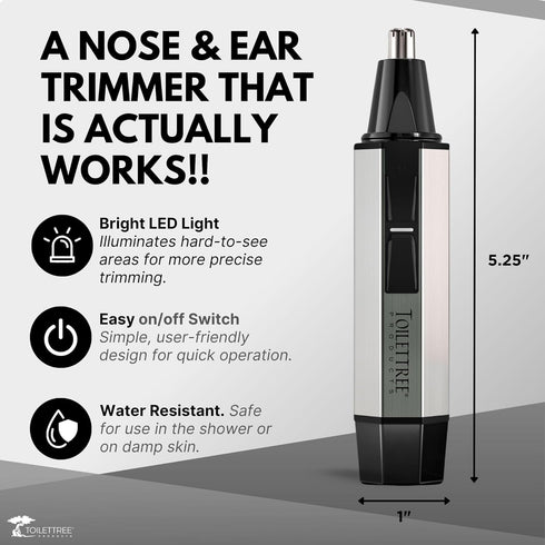 ToiletTree Products Men's Grooming Trimmer - Stainless Steel Nose & Ear Hair Trimmer with LED Light - Heavy-Duty Casing