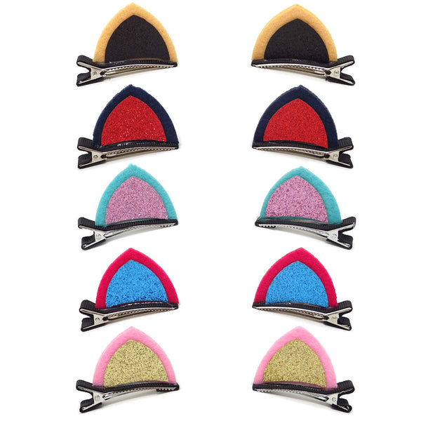 Honbay Sparkle Shiny Sequin Felt Cat Ear Hair Clips, 10PCS (5 Pairs) Cute Animal Alligator Hair Clips