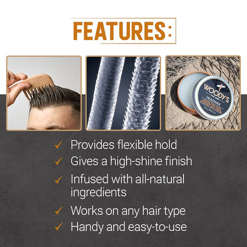 Woody's Headwax Styling Pomade for Men, Flexible Hold, 2 oz, Travel-size