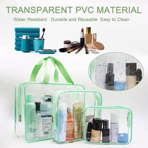 APREUTY Clear Makeup Bags, TSA Approved 6 Pcs Set of Clear PVC Cosmetic Bags with Zipper Handle for Travel