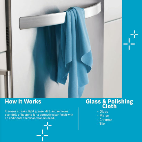 E-Cloth 4-Pack Glass Polishing Cloth, Sustainable Microfiber Window and Mirror Cleaner Wipes, Washable and Reusable