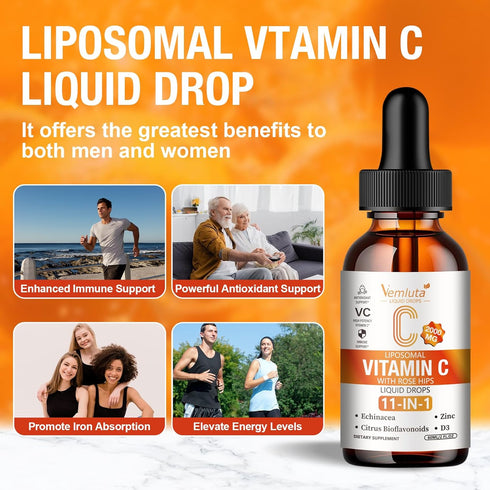 Vemluta 2 Packs 2000mg D3 Immune Antioxidant,4 Oz Liposomal Vitamin C Liquid Drop, High Absorption VC Complex Rose Hips