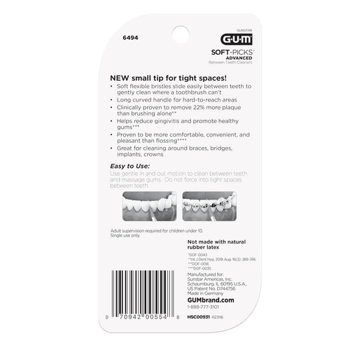 GUM Soft-Picks Advanced, Easy to Use Dental Picks for Teeth Cleaning, 60ct (3pk) with Carry Case