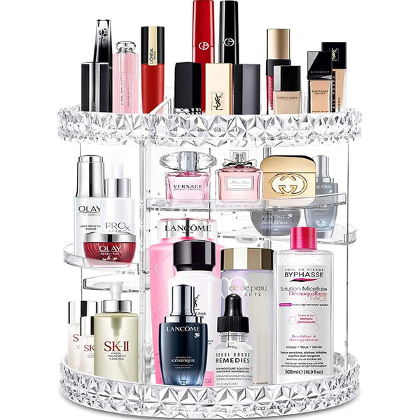 V-HANVER 360 Rotating Makeup Organizer, Large Capacity Acrylic Beauty Organizer with 8 Adjustable Layers for Vanity