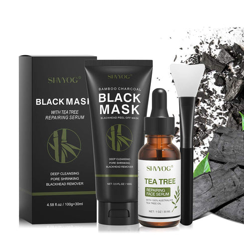SHVYOG Blackhead Peel Off Face Mask - 3-in-1 Remover with Brush & Tea Tree Oil Serum, Charcoal Mask (100g+30ml)