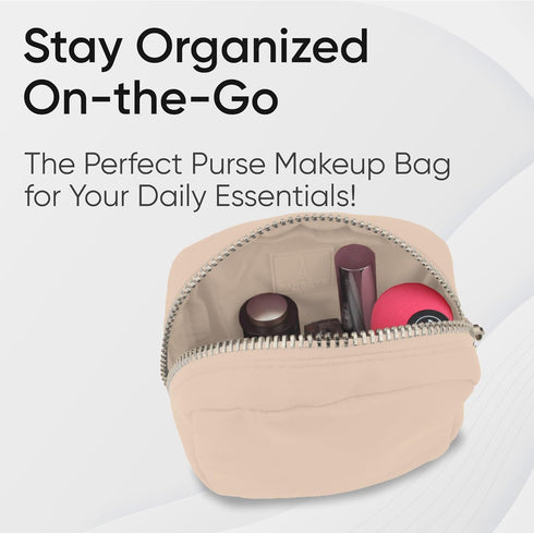 Small Makeup Bag for Purse, Mini Pouch Organizer, Small Cosmetic Bag for Travel, Beige Makeup Bag