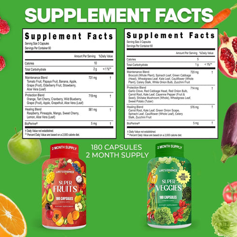 Life's essence Fruit and Veggie Supplement - 360 Capsules, 100% Whole Super Fruit and Vegetable