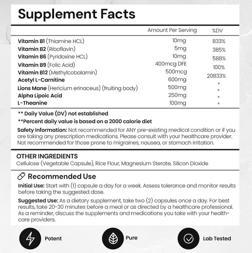 ACEWORKZ Elite Brain - Nootropic Supplement for Focus, Memory, & Mental Clarity - 60 Capsules with ALCAR, Lions Mane,