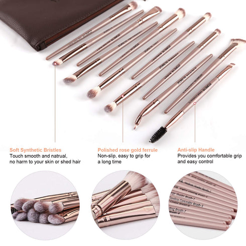 Z'OREYA Eye Makeup Brushes, 12 Pcs Professional Brush Set with Carrying Bag, Champagne Gold