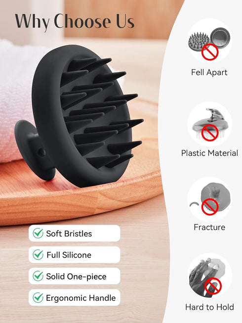 HEETA Scalp Massager Hair Growth Scrubber, Soft Bristles, Silicone Design, Exfoliator for Dandruff & Relaxation, Black