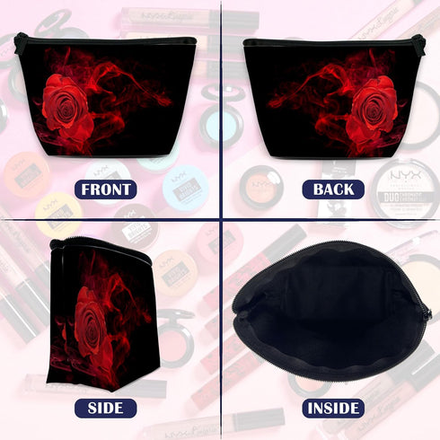 Waterproof Makeup Bag for Purse, Funny Abstract Red Rose Cosmetic Bags for Women, Travel Toiletry Pouch