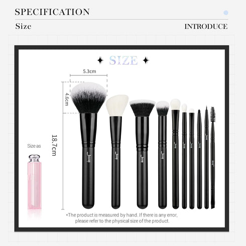 Jessup 10pcs Makeup Brush Set, Professional Black Brushes with Natural Synthetic Hair for Foundation, Blending, Blush,