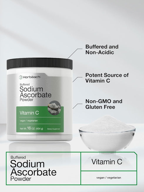 Horbaeach Buffered Sodium Ascorbate Vitamin C Powder - 16 oz Vegan, Non-GMO Supplement