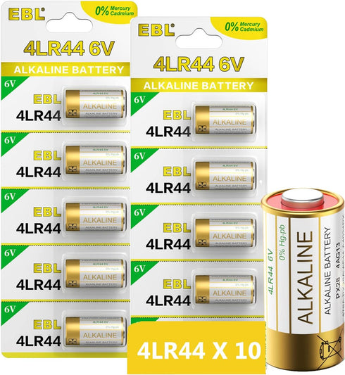 EBL 6 Volt 4LR44 Dog Collar Batteries (10 Pack) 6V Alkaline Batteries 476A / PX28A / A544 / K28A
