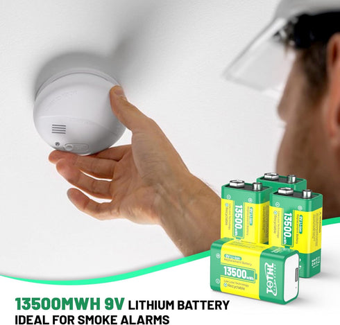 TQTHL 9V 9V 13500mWh 1.5 (8 Pack) Battery for Smoke Detector,USB Rechargeable Lithium Batteries - Long Lasting LI-ion