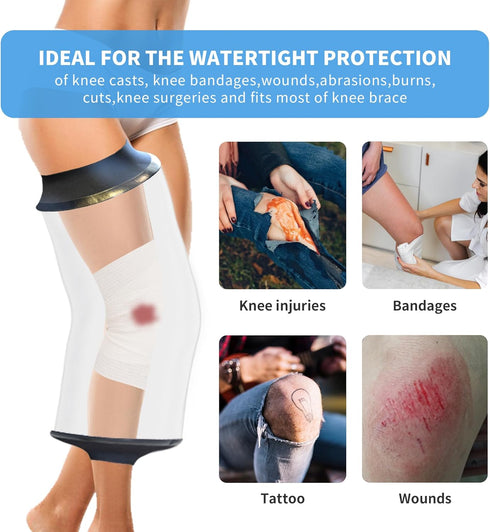 Knee Cast Cover for Shower, Waterproof Bandage and Cast Protector for Knee Replacement Surgery, Reusable Watertight
