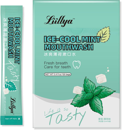 20 Single Packs Travel Size Mouthwash, Alcohol Free, Single Use for Adults, Great for Work, Smokers, Hotels