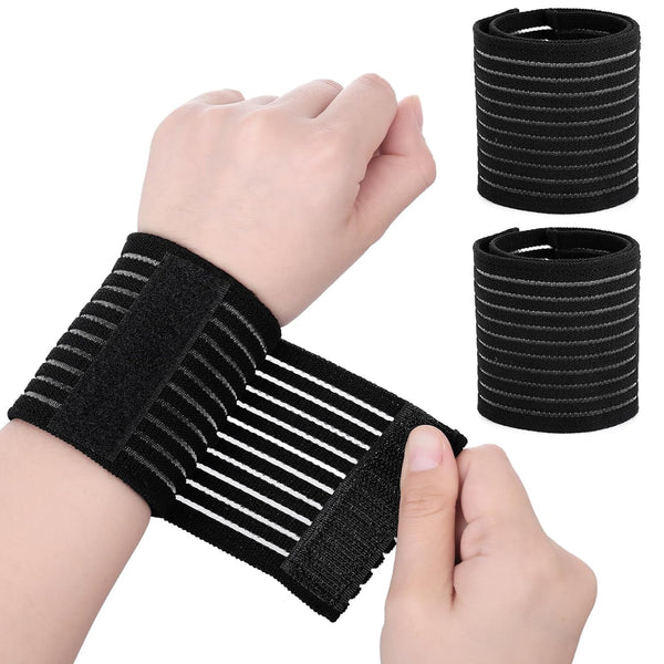 2 PCS Adjustable Elastic Wrist Support Band Wraps for Men and Women (Black)